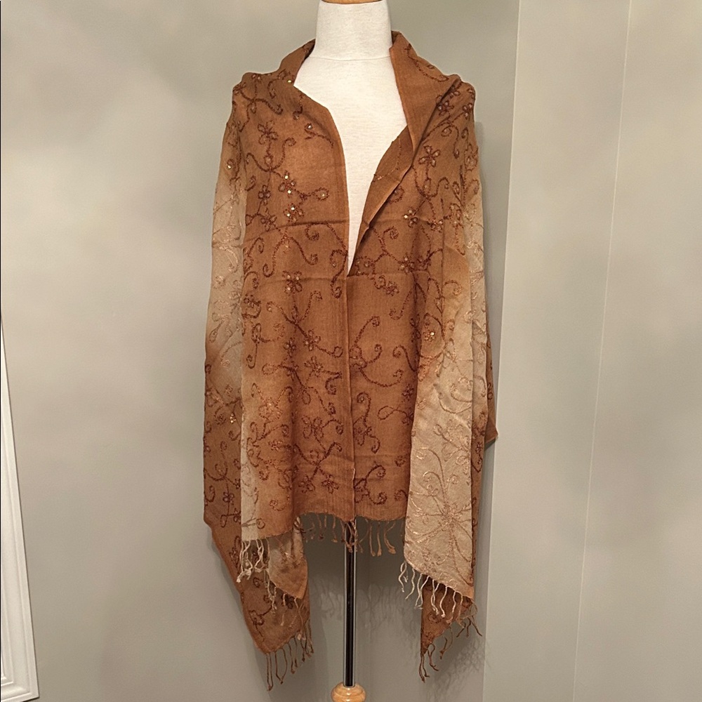 Embroidered Tan Women’s Pashmina